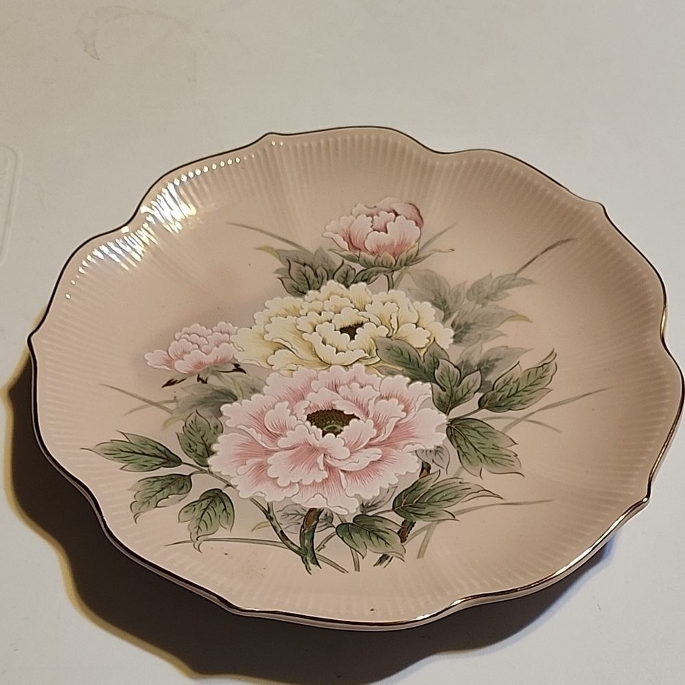 Floral Decorative Plate with Pink and Green Accents